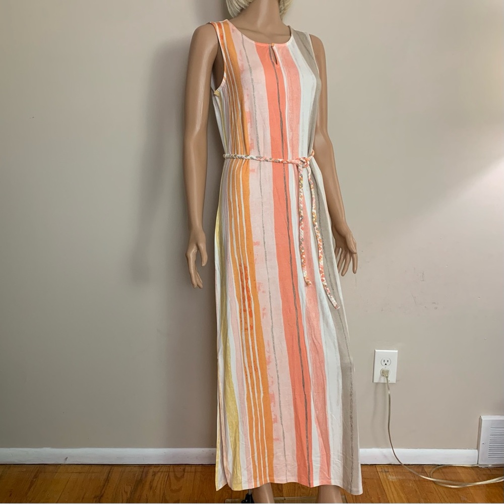 NWT! Women's CHICOS Watercolor STRIPE Maxi BRANDI Sleeveless SUMMER DRESS  0